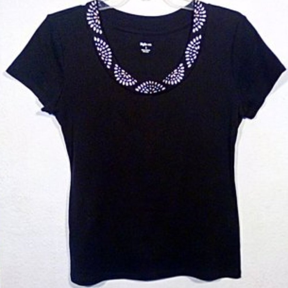 Style and Co. Black short sleeve Embellished top Size: S